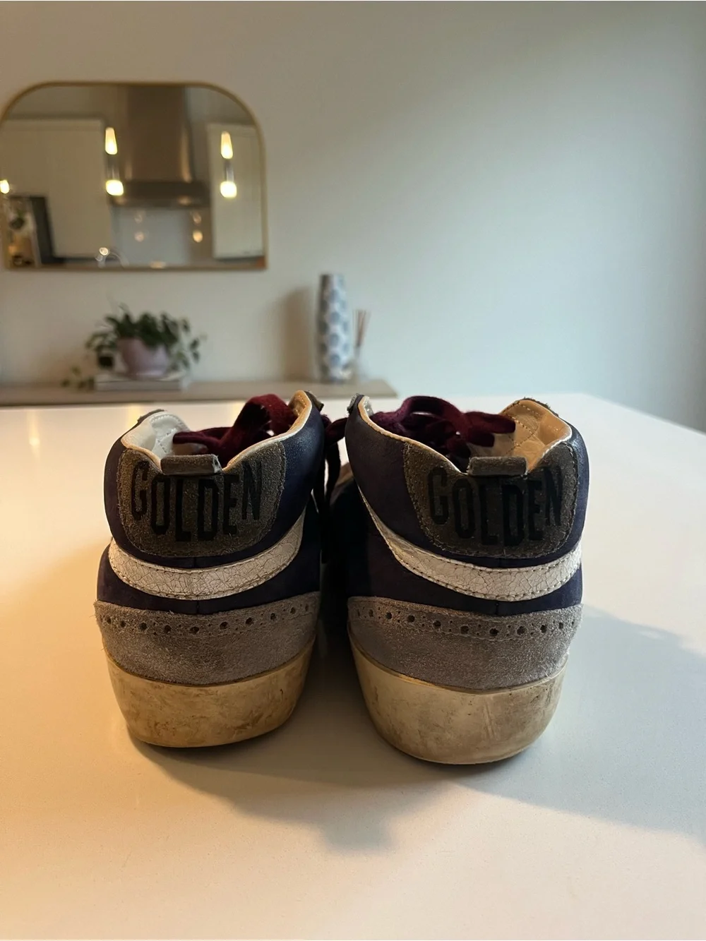 Golden Goose Navy, Burgundy and Beige Midstar High-Top Sneaker - Picture 8 of 12